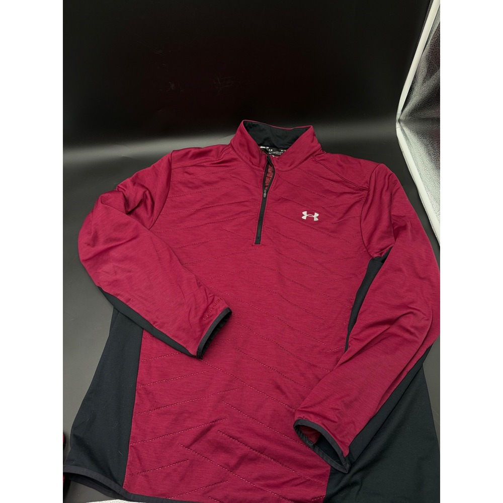 Under Armour Storm Mens XL 1/4 Zip Pullover Maroon Black Textured Golf Sweater